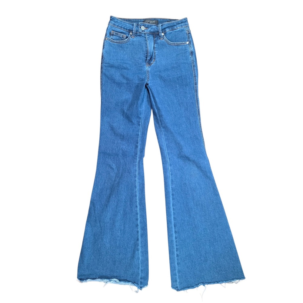 Judy‎ Blue Flare High Rise Raw Hem Jeans Medium Wash JB88611 Womens 3/26
